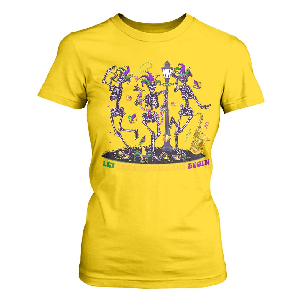 Funny Mardi Gras T Shirt For Women Dancing Skeleton Let The Shenanigans Begin TS10 Daisy Print Your Wear