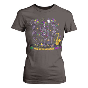 Funny Mardi Gras T Shirt For Women Dancing Skeleton Let The Shenanigans Begin TS10 Dark Chocolate Print Your Wear