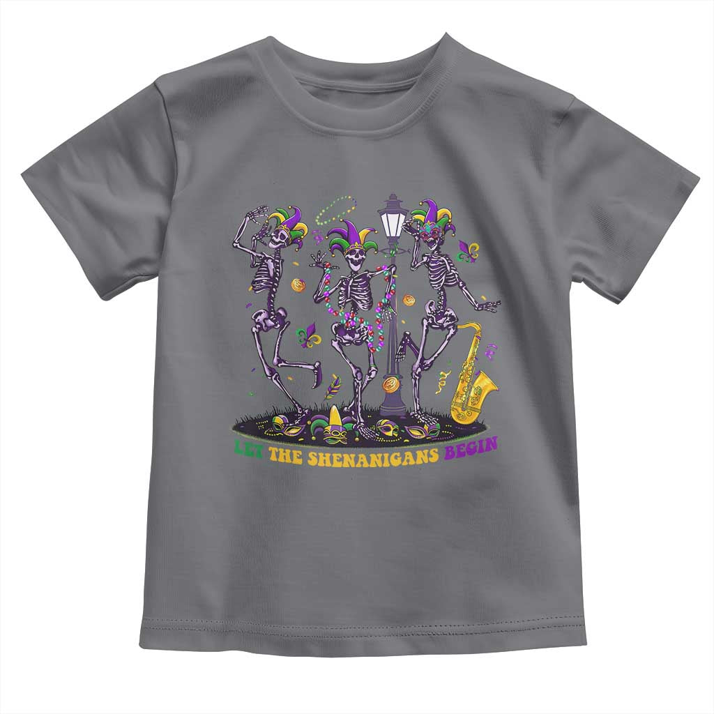 Funny Mardi Gras Toddler T Shirt Dancing Skeleton Let The Shenanigans Begin TS10 Charcoal Print Your Wear