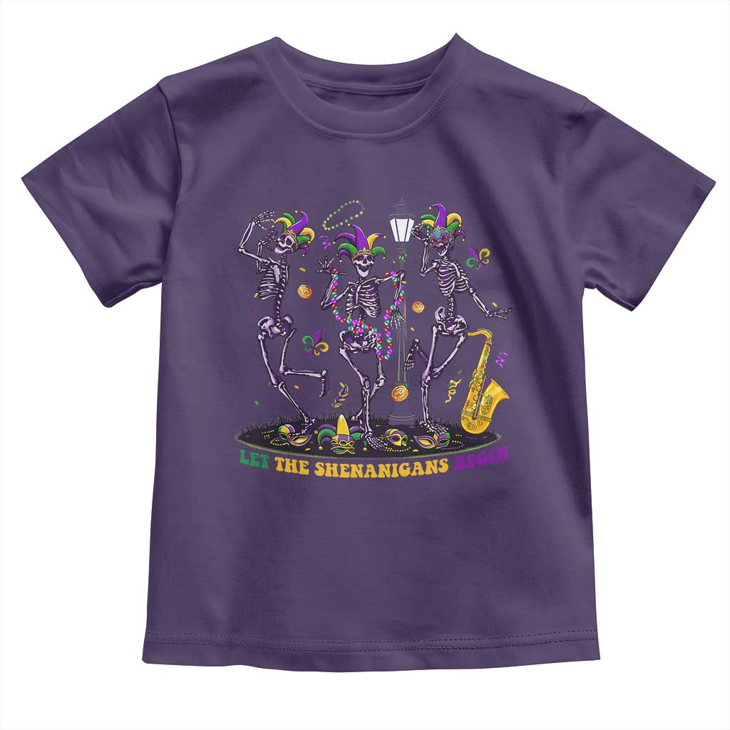 Funny Mardi Gras Toddler T Shirt Dancing Skeleton Let The Shenanigans Begin TS10 Purple Print Your Wear