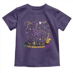 Funny Mardi Gras Toddler T Shirt Dancing Skeleton Let The Shenanigans Begin TS10 Purple Print Your Wear
