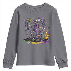 Funny Mardi Gras Youth Sweatshirt Dancing Skeleton Let The Shenanigans Begin TS10 Charcoal Print Your Wear