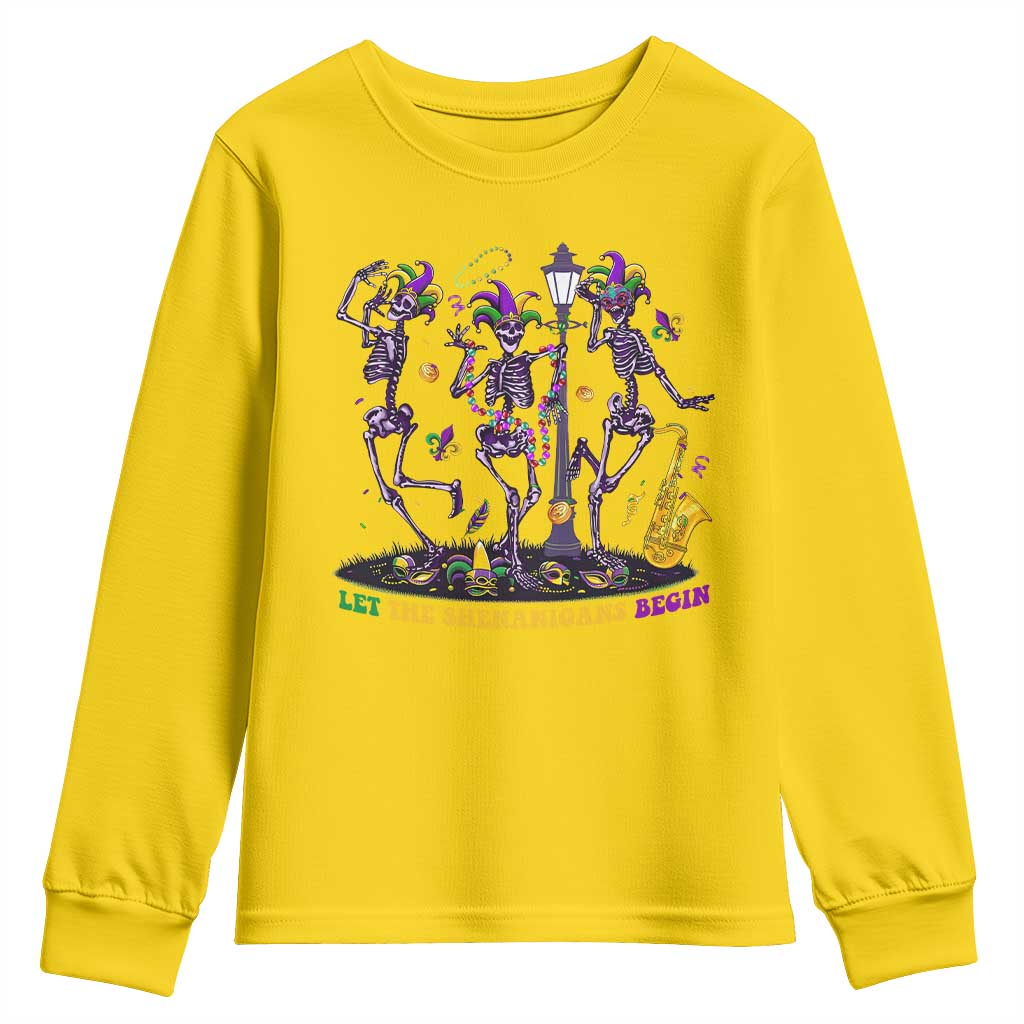 Funny Mardi Gras Youth Sweatshirt Dancing Skeleton Let The Shenanigans Begin TS10 Daisy Print Your Wear