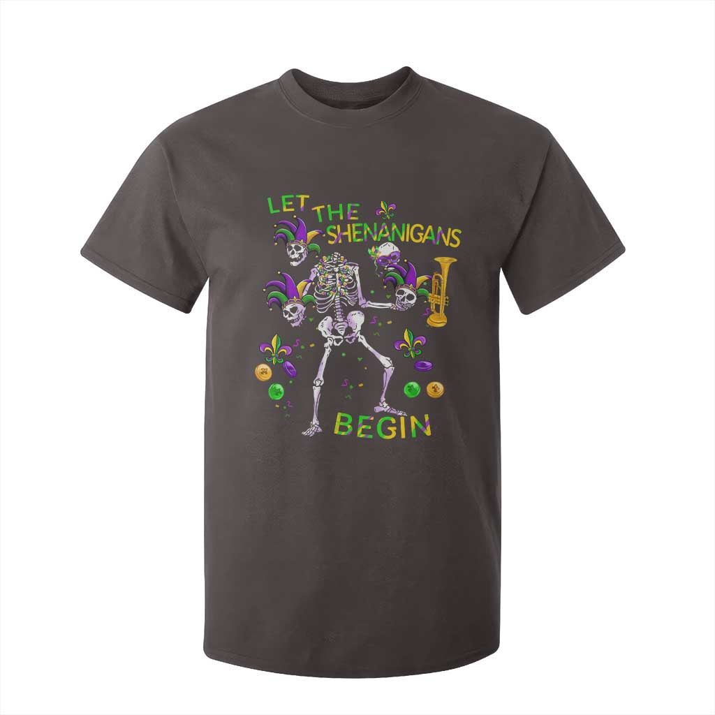 Funny Mardi Gras T Shirt For Kid Let The Shenanigans Begin Juggling Skeleton TS10 Dark Chocolate Print Your Wear