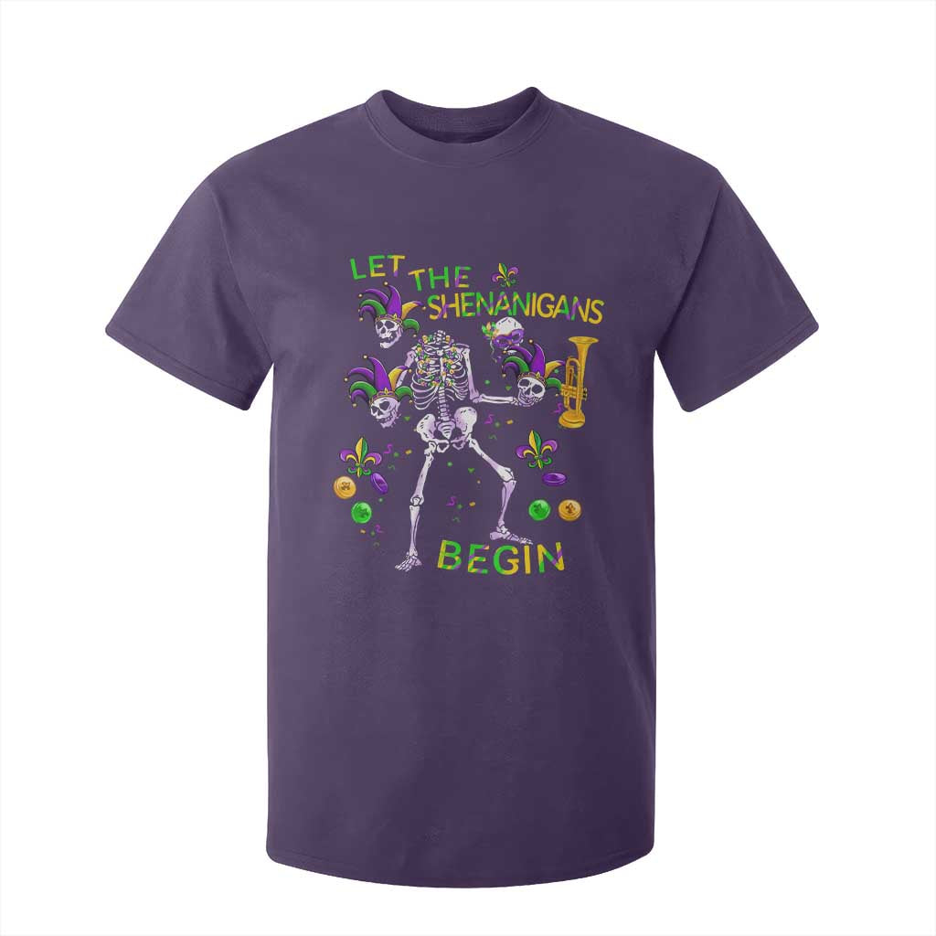 Funny Mardi Gras T Shirt For Kid Let The Shenanigans Begin Juggling Skeleton TS10 Purple Print Your Wear