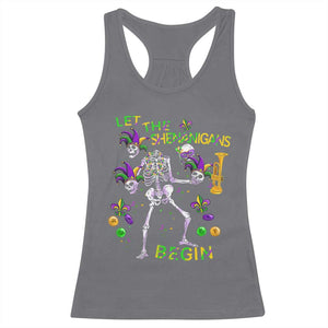 Funny Mardi Gras Racerback Tank Top Let The Shenanigans Begin Juggling Skeleton TS10 Charcoal Print Your Wear