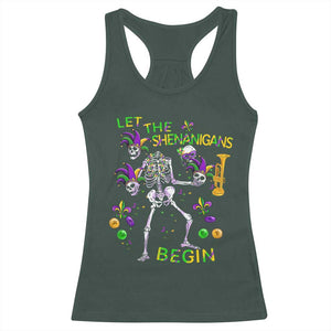 Funny Mardi Gras Racerback Tank Top Let The Shenanigans Begin Juggling Skeleton TS10 Dark Forest Green Print Your Wear