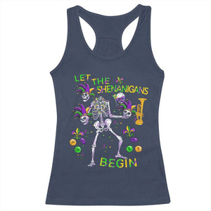 Funny Mardi Gras Racerback Tank Top Let The Shenanigans Begin Juggling Skeleton TS10 Navy Print Your Wear