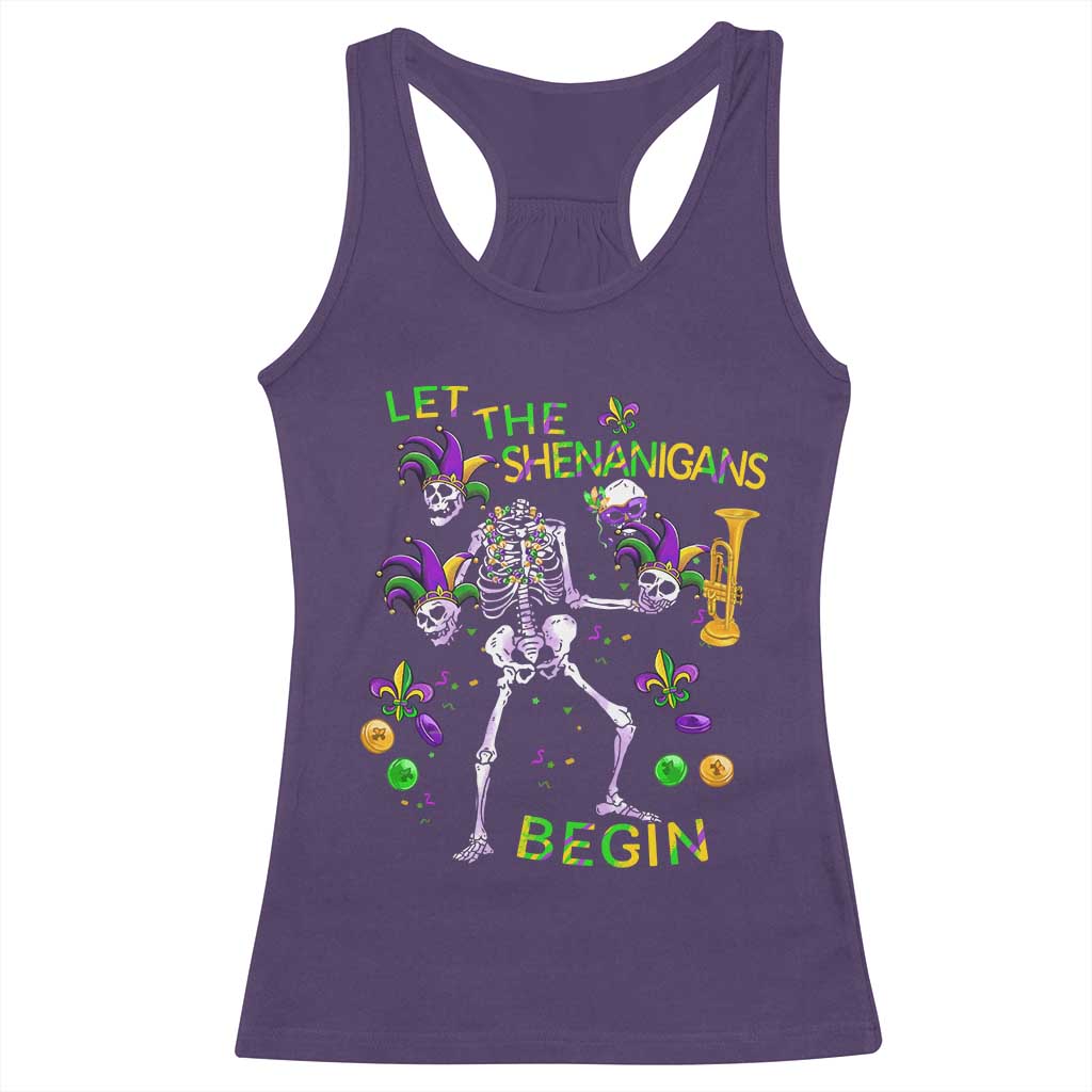Funny Mardi Gras Racerback Tank Top Let The Shenanigans Begin Juggling Skeleton TS10 Purple Print Your Wear