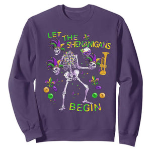 Funny Mardi Gras Sweatshirt Let The Shenanigans Begin Juggling Skeleton TS10 Purple Print Your Wear