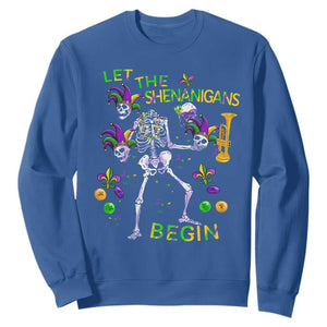 Funny Mardi Gras Sweatshirt Let The Shenanigans Begin Juggling Skeleton TS10 Royal Blue Print Your Wear