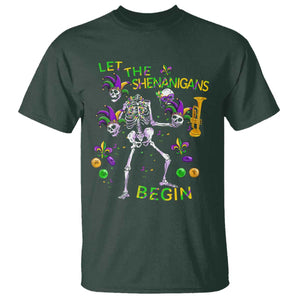 Funny Mardi Gras T Shirt Let The Shenanigans Begin Juggling Skeleton TS10 Dark Forest Green Print Your Wear