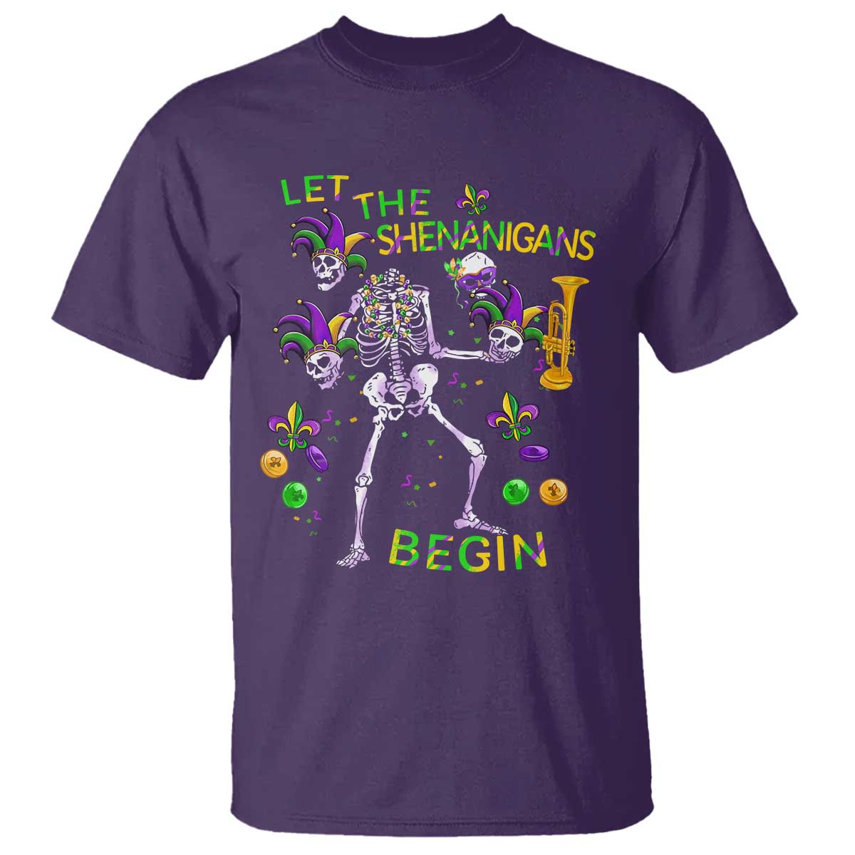 Funny Mardi Gras T Shirt Let The Shenanigans Begin Juggling Skeleton TS10 Purple Print Your Wear