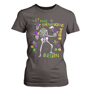 Funny Mardi Gras T Shirt For Women Let The Shenanigans Begin Juggling Skeleton TS10 Dark Chocolate Print Your Wear