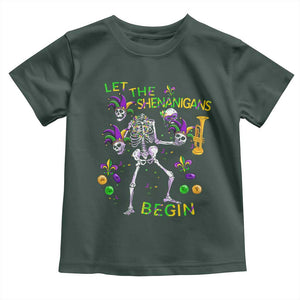 Funny Mardi Gras Toddler T Shirt Let The Shenanigans Begin Juggling Skeleton TS10 Dark Forest Green Print Your Wear
