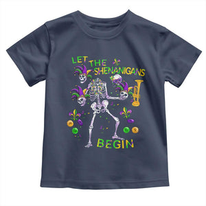 Funny Mardi Gras Toddler T Shirt Let The Shenanigans Begin Juggling Skeleton TS10 Navy Print Your Wear