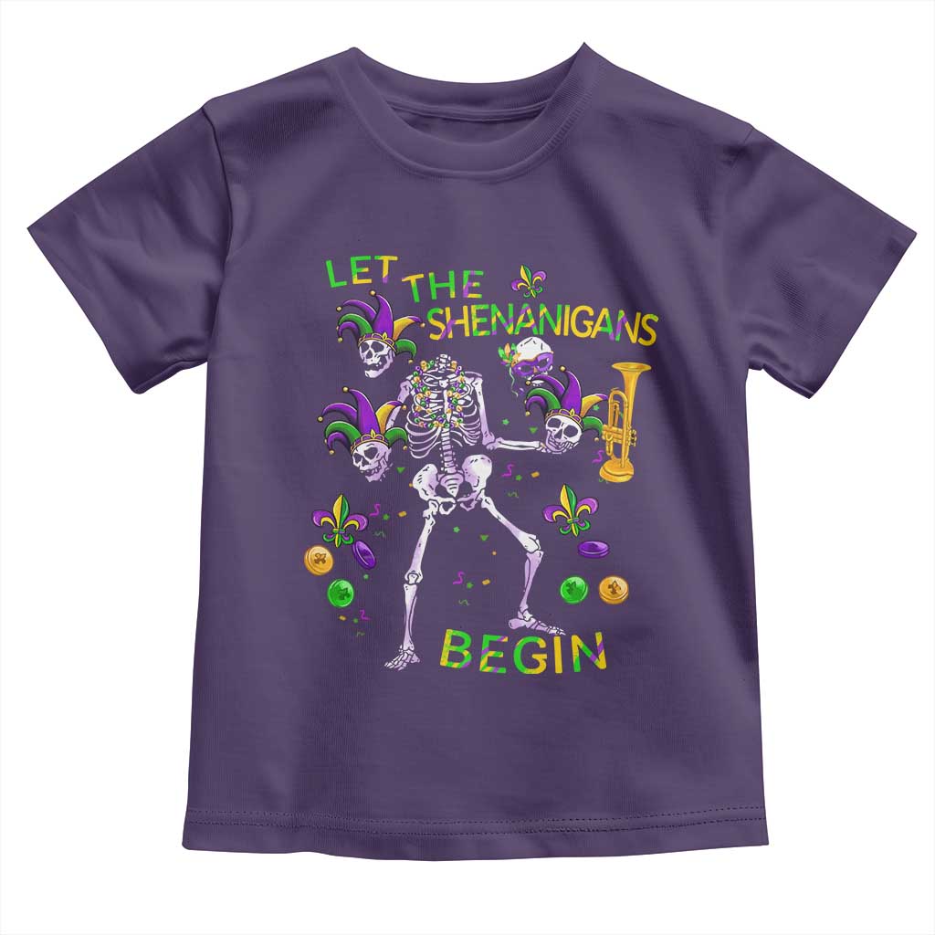 Funny Mardi Gras Toddler T Shirt Let The Shenanigans Begin Juggling Skeleton TS10 Purple Print Your Wear
