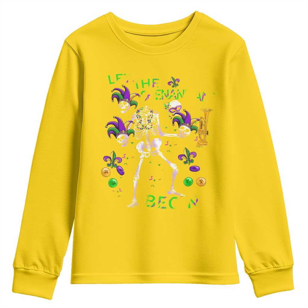 Funny Mardi Gras Youth Sweatshirt Let The Shenanigans Begin Juggling Skeleton TS10 Daisy Print Your Wear
