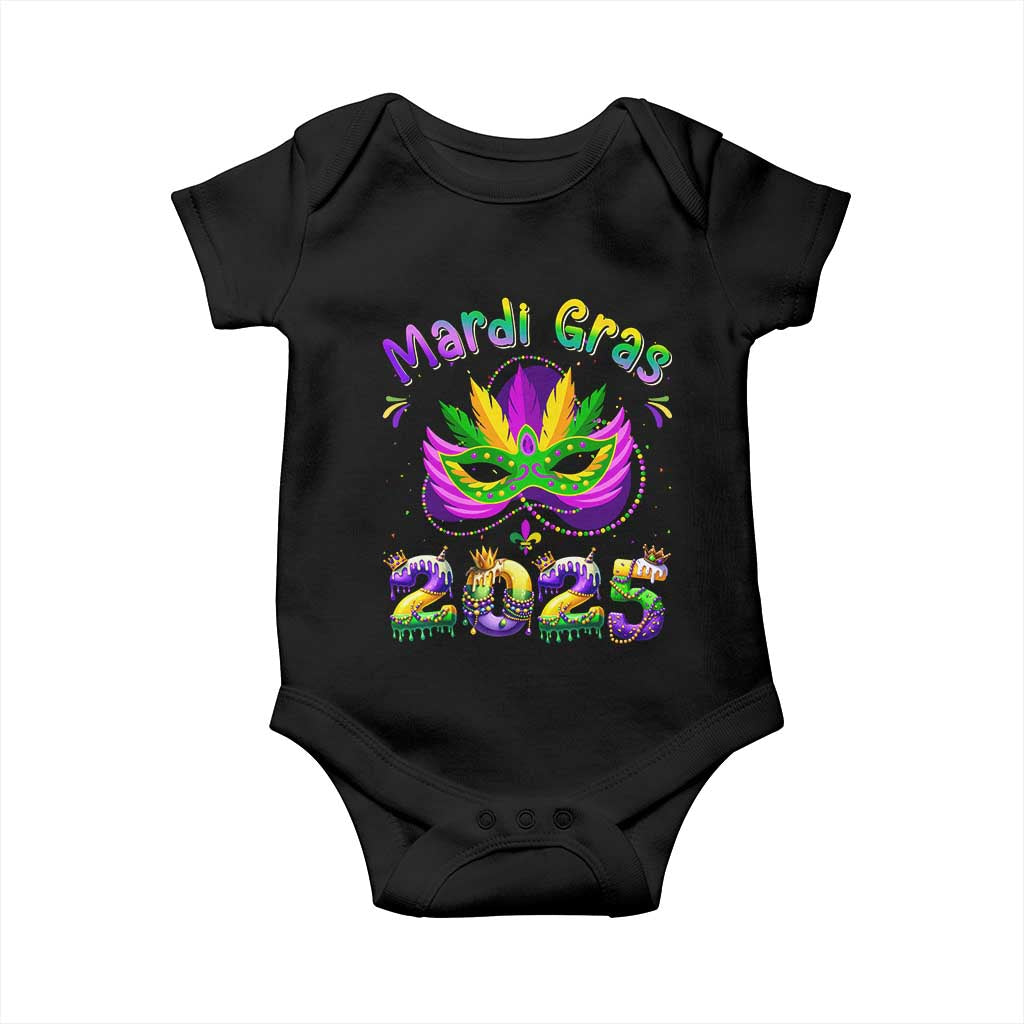 Happy Mardi Gras 2025 Baby Onesie Masquerade Mask Carnival New Orleans Trip TS10 Black Print Your Wear