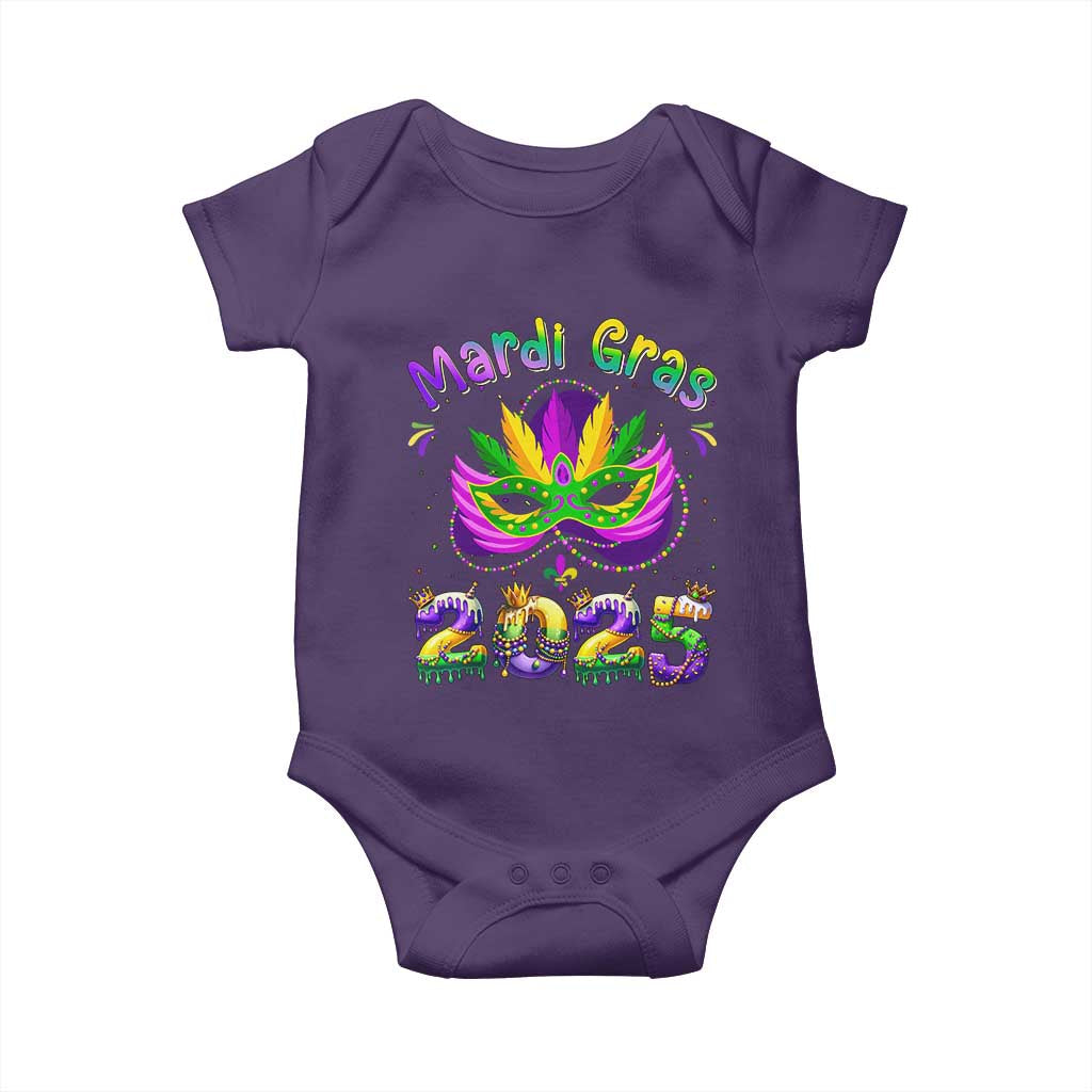Happy Mardi Gras 2025 Baby Onesie Masquerade Mask Carnival New Orleans Trip TS10 Purple Print Your Wear