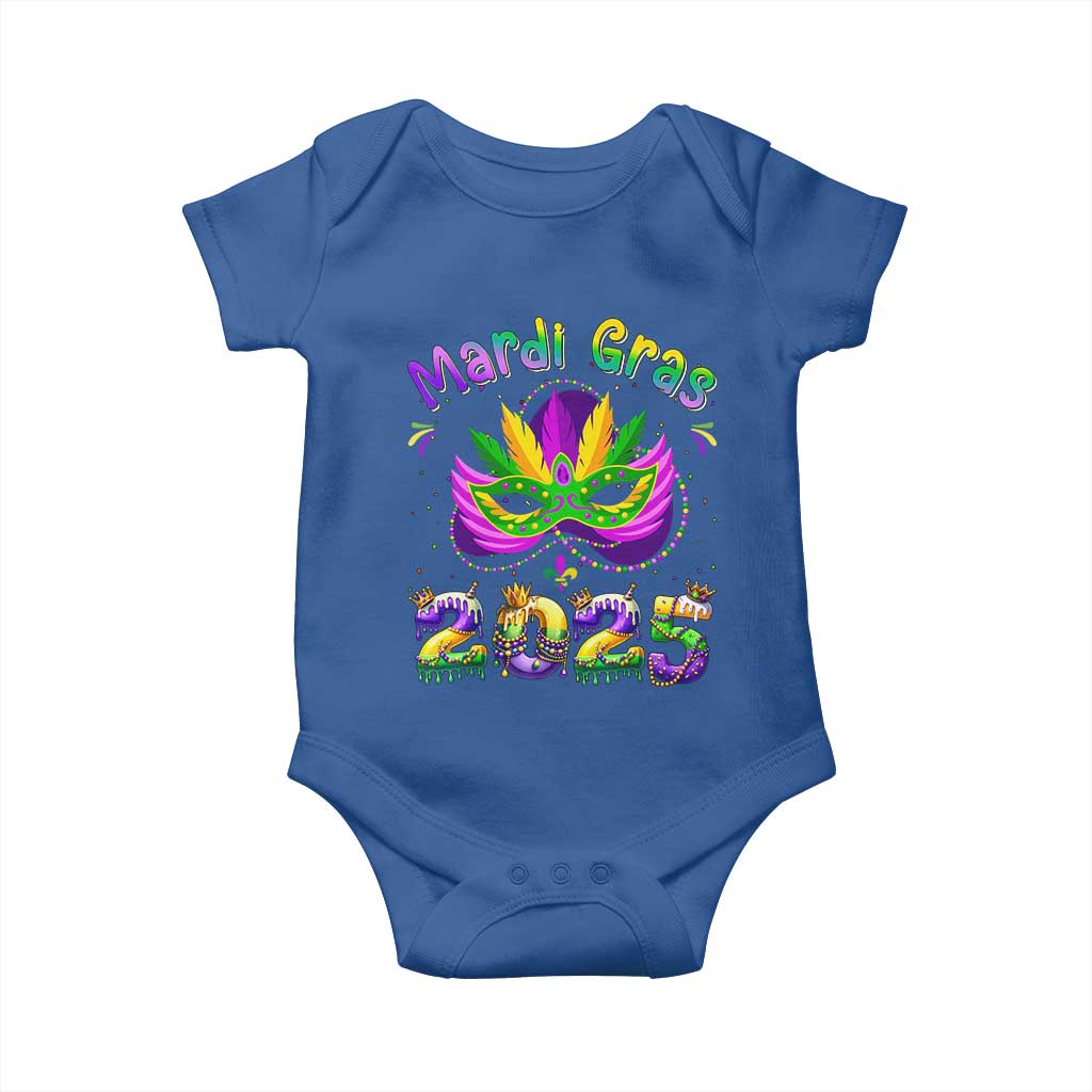 Happy Mardi Gras 2025 Baby Onesie Masquerade Mask Carnival New Orleans Trip TS10 Royal Blue Print Your Wear
