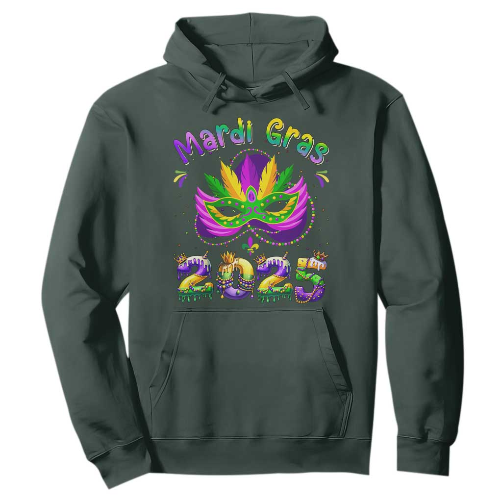 Happy Mardi Gras 2025 Hoodie Masquerade Mask Carnival New Orleans Trip TS10 Dark Forest Green Print Your Wear
