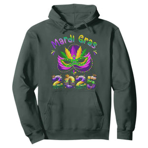 Happy Mardi Gras 2025 Hoodie Masquerade Mask Carnival New Orleans Trip TS10 Dark Forest Green Print Your Wear