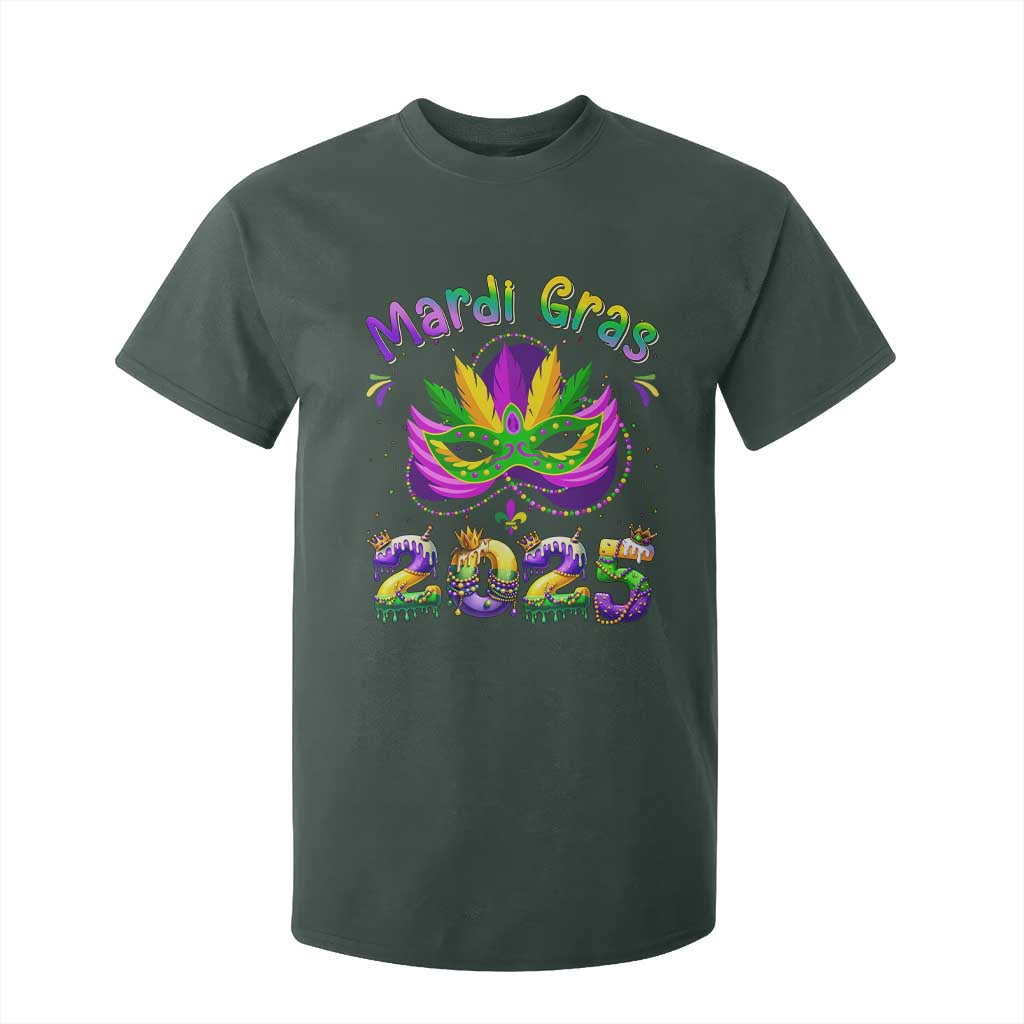 Happy Mardi Gras 2025 T Shirt For Kid Masquerade Mask Carnival New Orleans Trip TS10 Dark Forest Green Print Your Wear