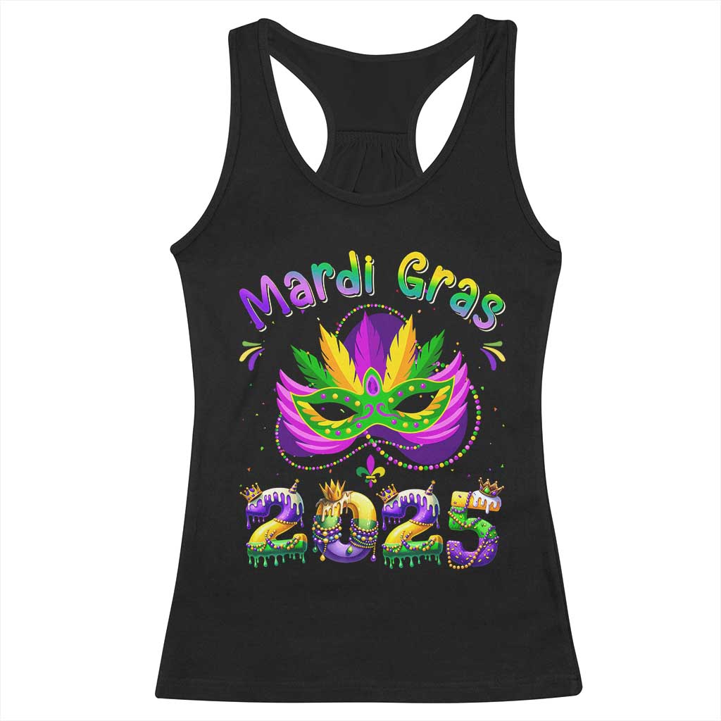 Happy Mardi Gras 2025 Racerback Tank Top Masquerade Mask Carnival New Orleans Trip TS10 Black Print Your Wear