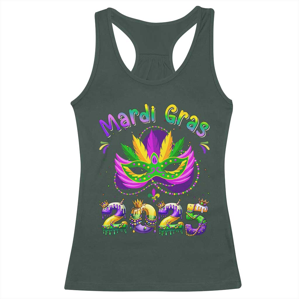 Happy Mardi Gras 2025 Racerback Tank Top Masquerade Mask Carnival New Orleans Trip TS10 Dark Forest Green Print Your Wear