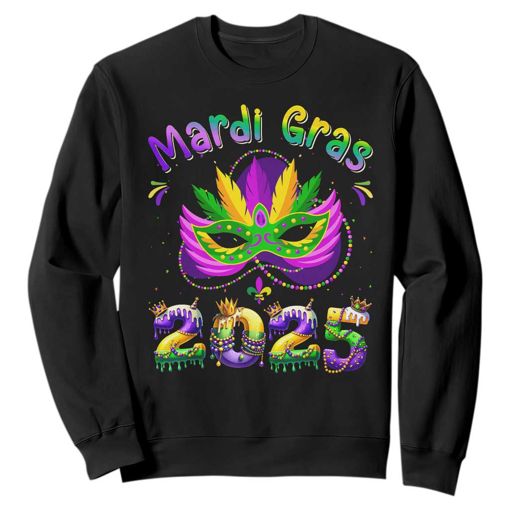 Happy Mardi Gras 2025 Sweatshirt Masquerade Mask Carnival New Orleans Trip TS10 Black Print Your Wear