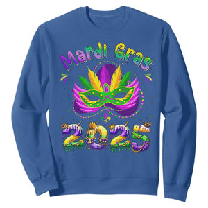 Happy Mardi Gras 2025 Sweatshirt Masquerade Mask Carnival New Orleans Trip TS10 Royal Blue Print Your Wear