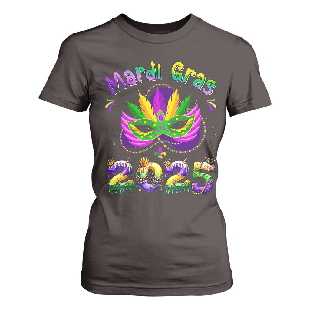 Happy Mardi Gras 2025 T Shirt For Women Masquerade Mask Carnival New Orleans Trip TS10 Dark Chocolate Print Your Wear