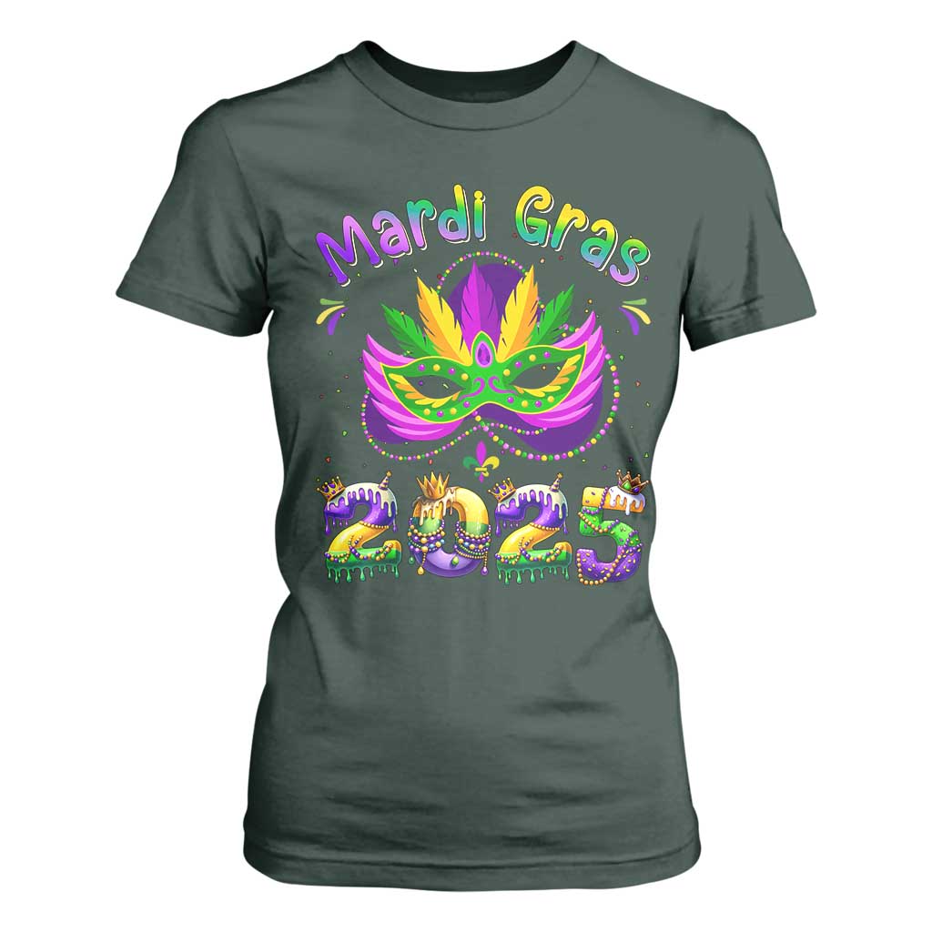 Happy Mardi Gras 2025 T Shirt For Women Masquerade Mask Carnival New Orleans Trip TS10 Dark Forest Green Print Your Wear