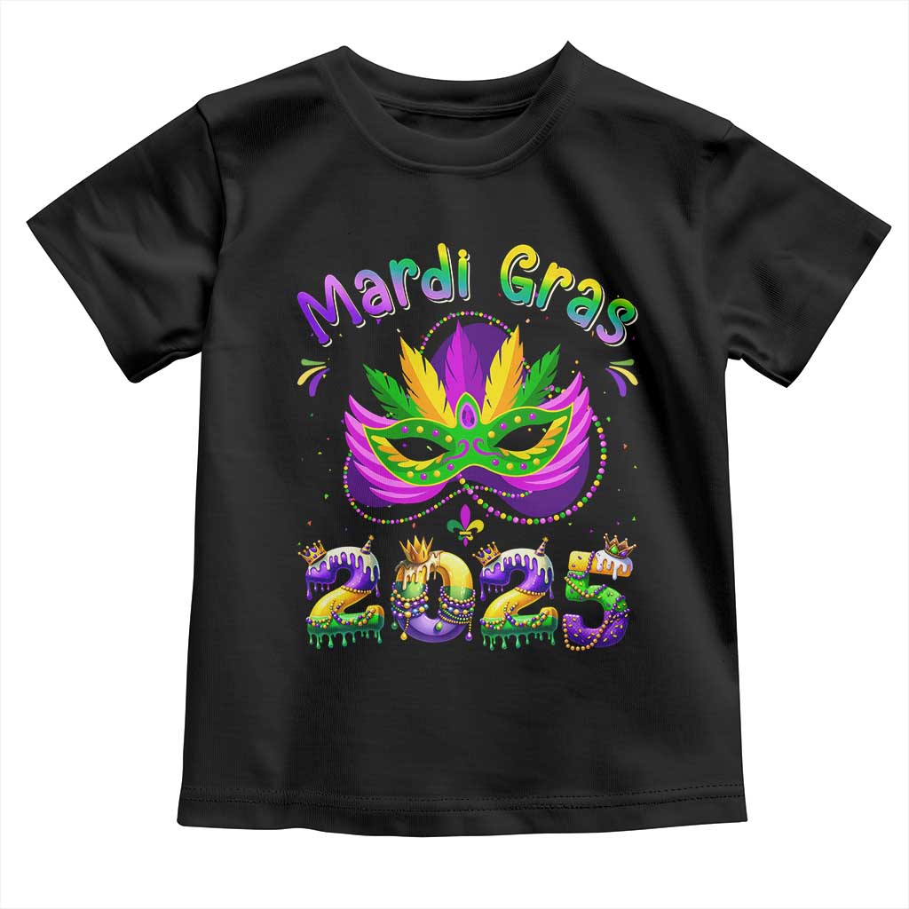 Happy Mardi Gras 2025 Toddler T Shirt Masquerade Mask Carnival New Orleans Trip TS10 Black Print Your Wear