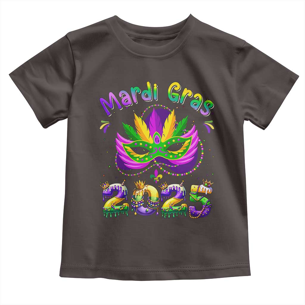 Happy Mardi Gras 2025 Toddler T Shirt Masquerade Mask Carnival New Orleans Trip TS10 Dark Chocolate Print Your Wear