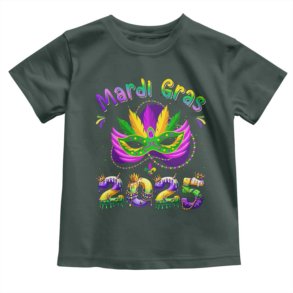 Happy Mardi Gras 2025 Toddler T Shirt Masquerade Mask Carnival New Orleans Trip TS10 Dark Forest Green Print Your Wear