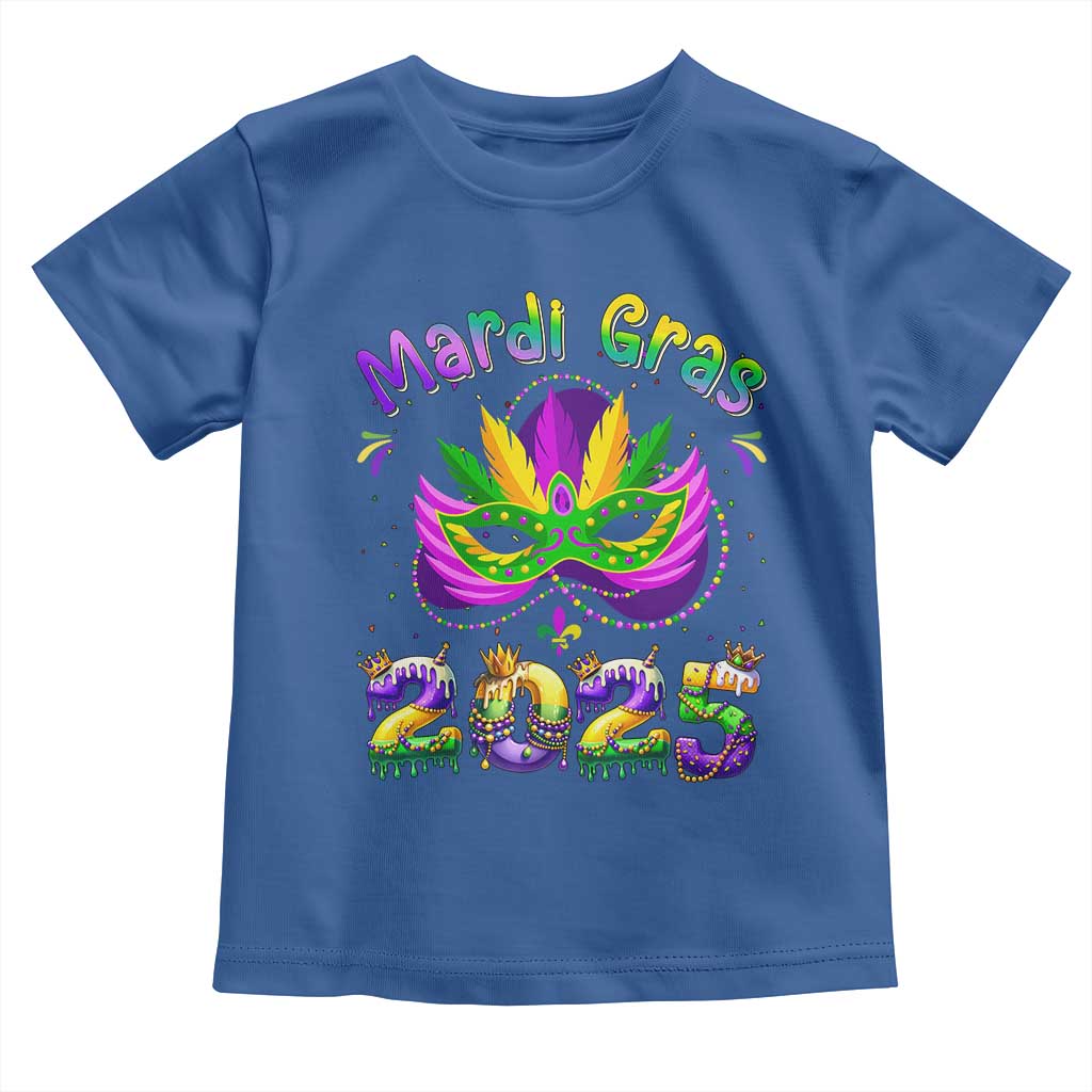 Happy Mardi Gras 2025 Toddler T Shirt Masquerade Mask Carnival New Orleans Trip TS10 Royal Blue Print Your Wear