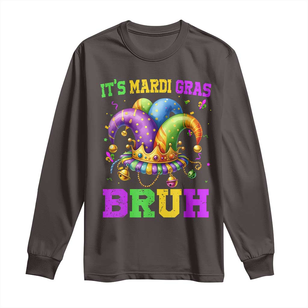 Bruh Mardi Gras Long Sleeve Shirt Jester Outfit Teens Boys Kids Mardi Gras TS10 Dark Chocolate Print Your Wear