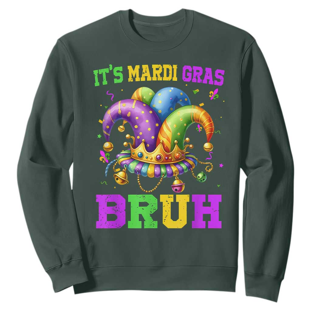 Bruh Mardi Gras Sweatshirt Jester Outfit Teens Boys Kids Mardi Gras TS10 Dark Forest Green Print Your Wear