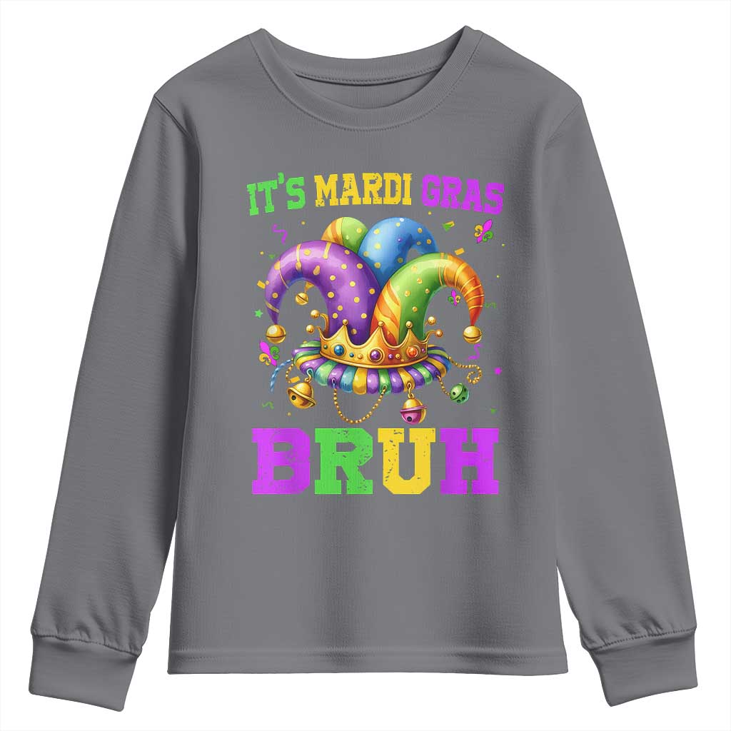 Bruh Mardi Gras Youth Sweatshirt Jester Outfit Teens Boys Kids Mardi Gras TS10 Charcoal Print Your Wear