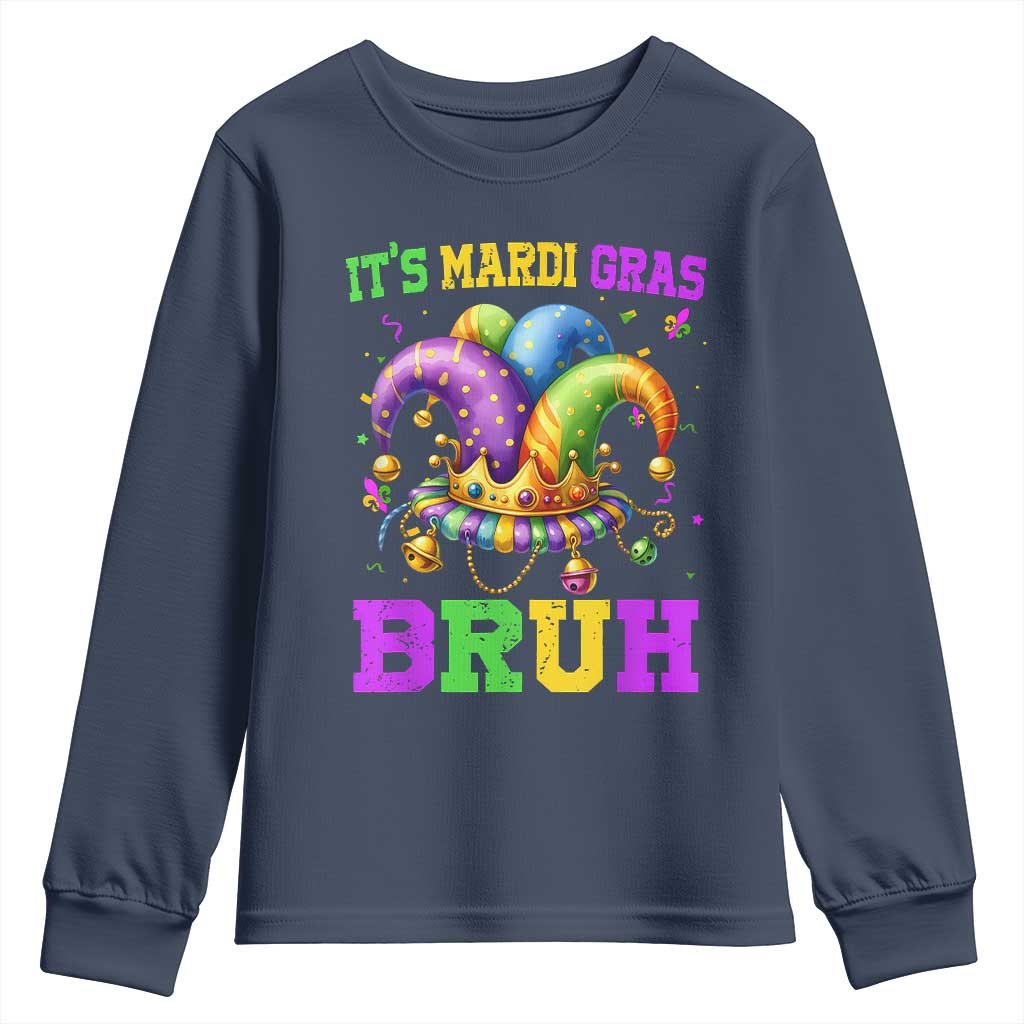 Bruh Mardi Gras Youth Sweatshirt Jester Outfit Teens Boys Kids Mardi Gras TS10 Navy Print Your Wear