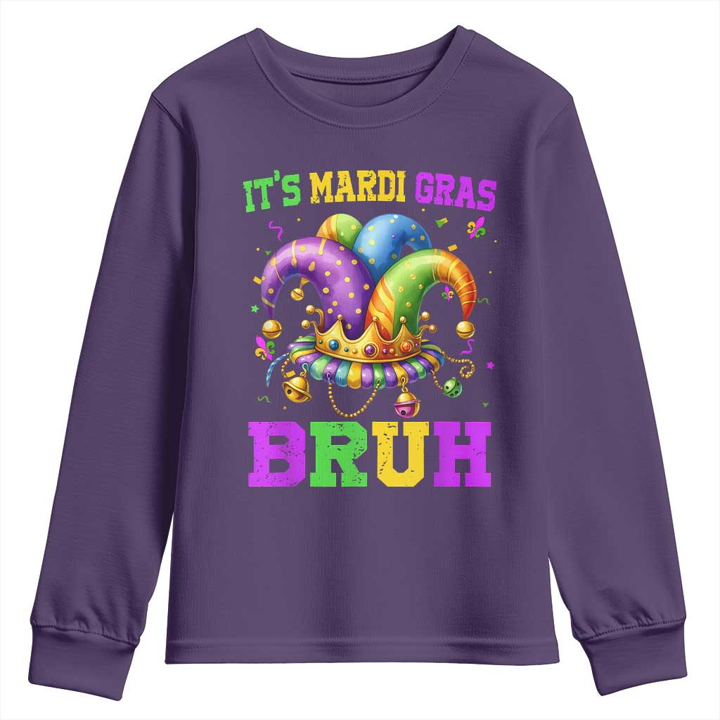 Bruh Mardi Gras Youth Sweatshirt Jester Outfit Teens Boys Kids Mardi Gras TS10 Purple Print Your Wear