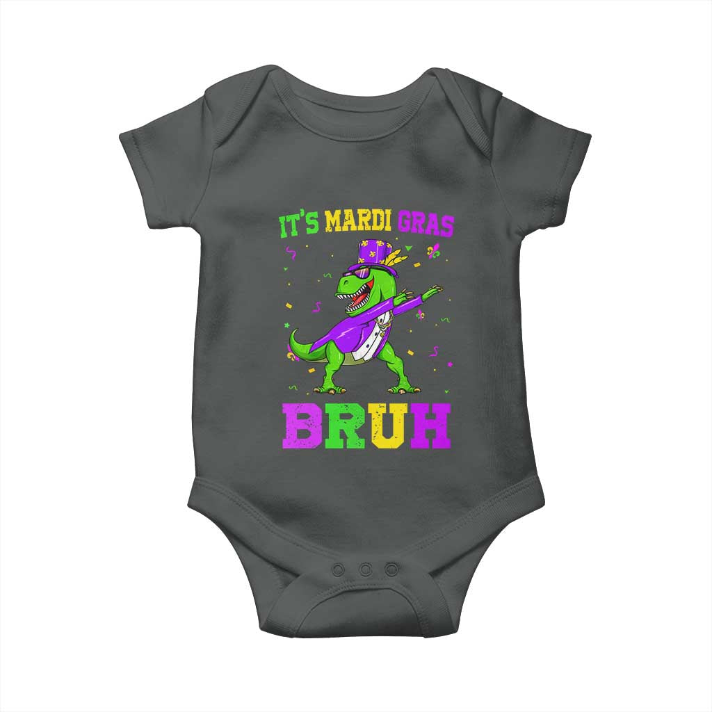 Bruh Mardi Gras Baby Onesie Dinosaur Meme New Orleans Party Custume Beads TS10 Dark Heather Print Your Wear