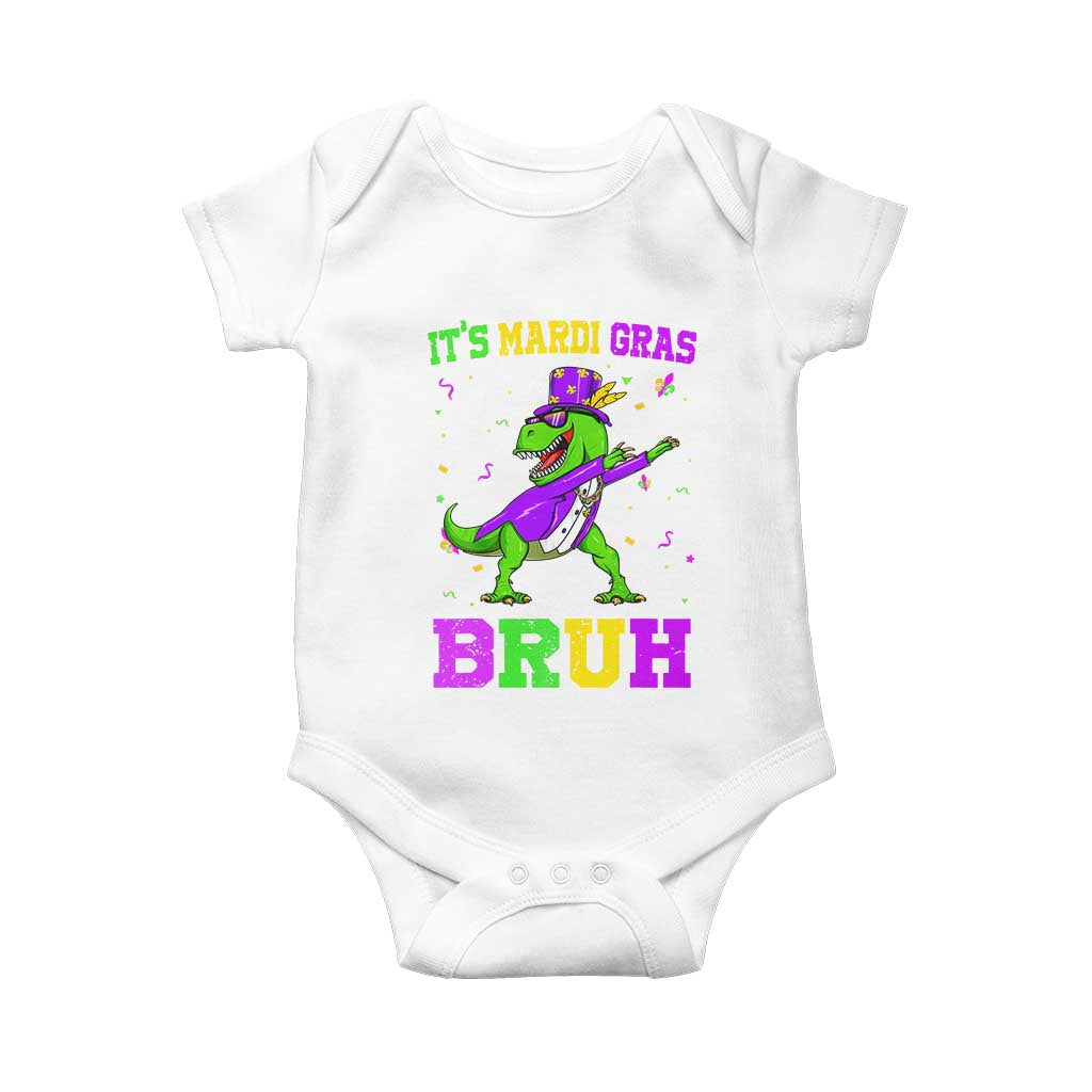 Bruh Mardi Gras Baby Onesie Dinosaur Meme New Orleans Party Custume Beads TS10 White Print Your Wear