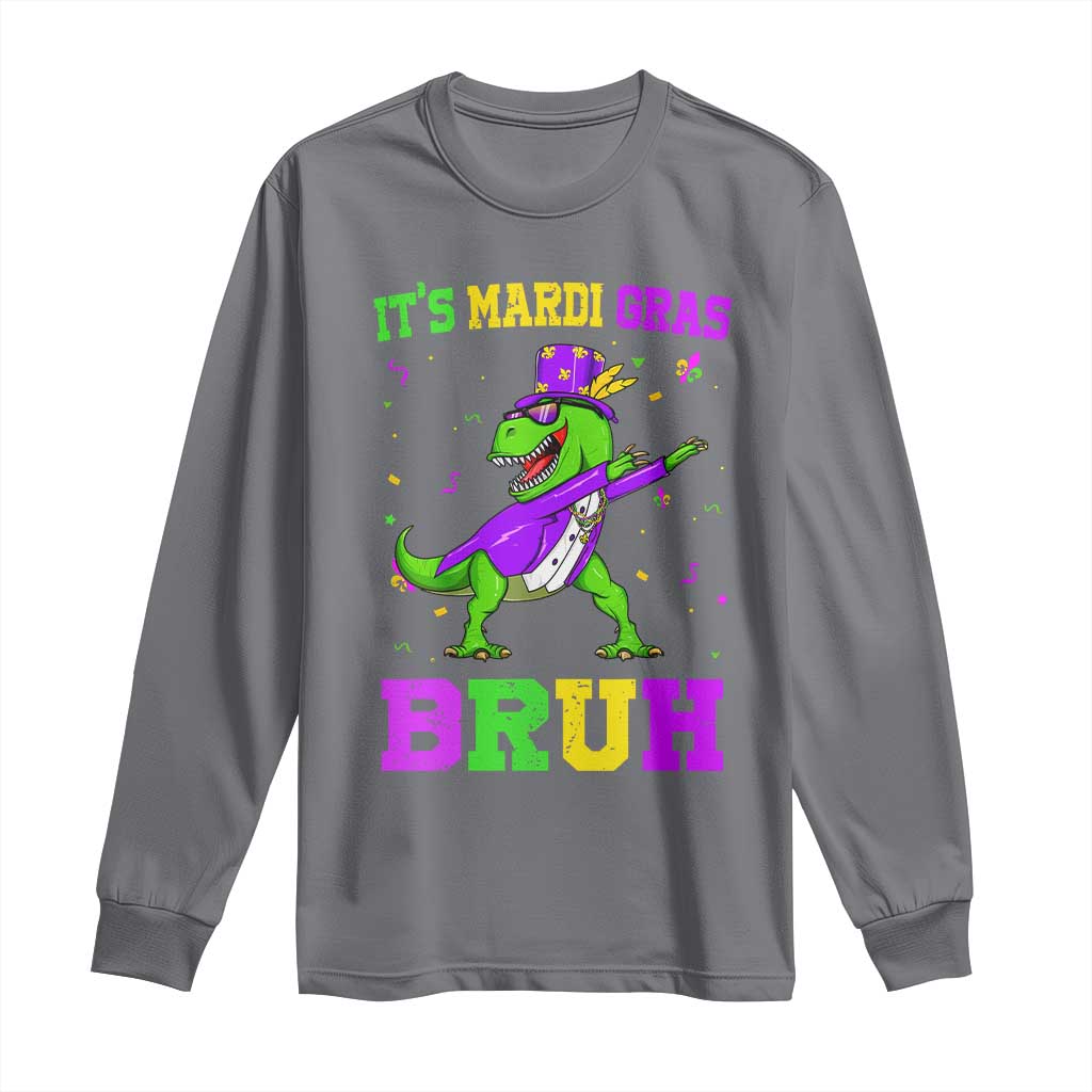 Bruh Mardi Gras Long Sleeve Shirt Dinosaur Meme New Orleans Party Custume Beads TS10 Charcoal Print Your Wear