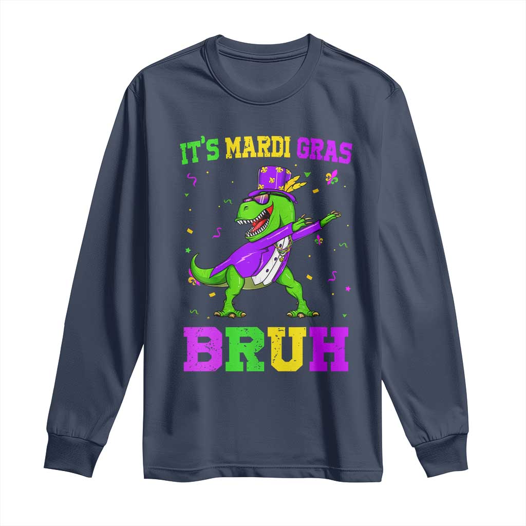 Bruh Mardi Gras Long Sleeve Shirt Dinosaur Meme New Orleans Party Custume Beads TS10 Navy Print Your Wear