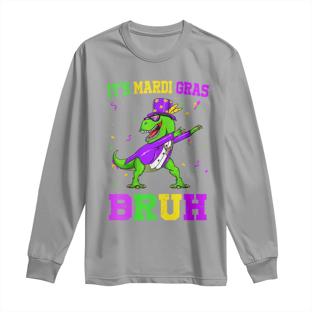 Bruh Mardi Gras Long Sleeve Shirt Dinosaur Meme New Orleans Party Custume Beads TS10 Sport Gray Print Your Wear