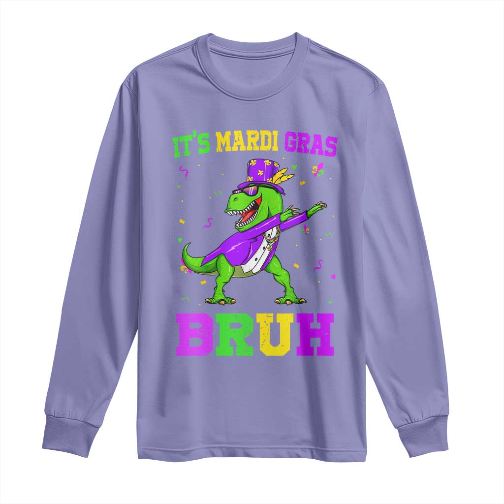 Bruh Mardi Gras Long Sleeve Shirt Dinosaur Meme New Orleans Party Custume Beads TS10 Violet Print Your Wear
