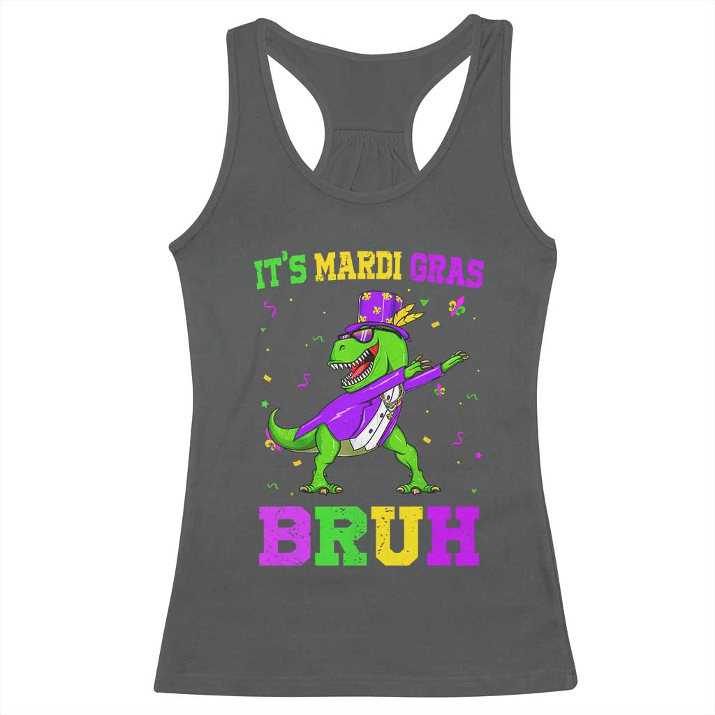 Bruh Mardi Gras Racerback Tank Top Dinosaur Meme New Orleans Party Custume Beads TS10 Dark Heather Print Your Wear